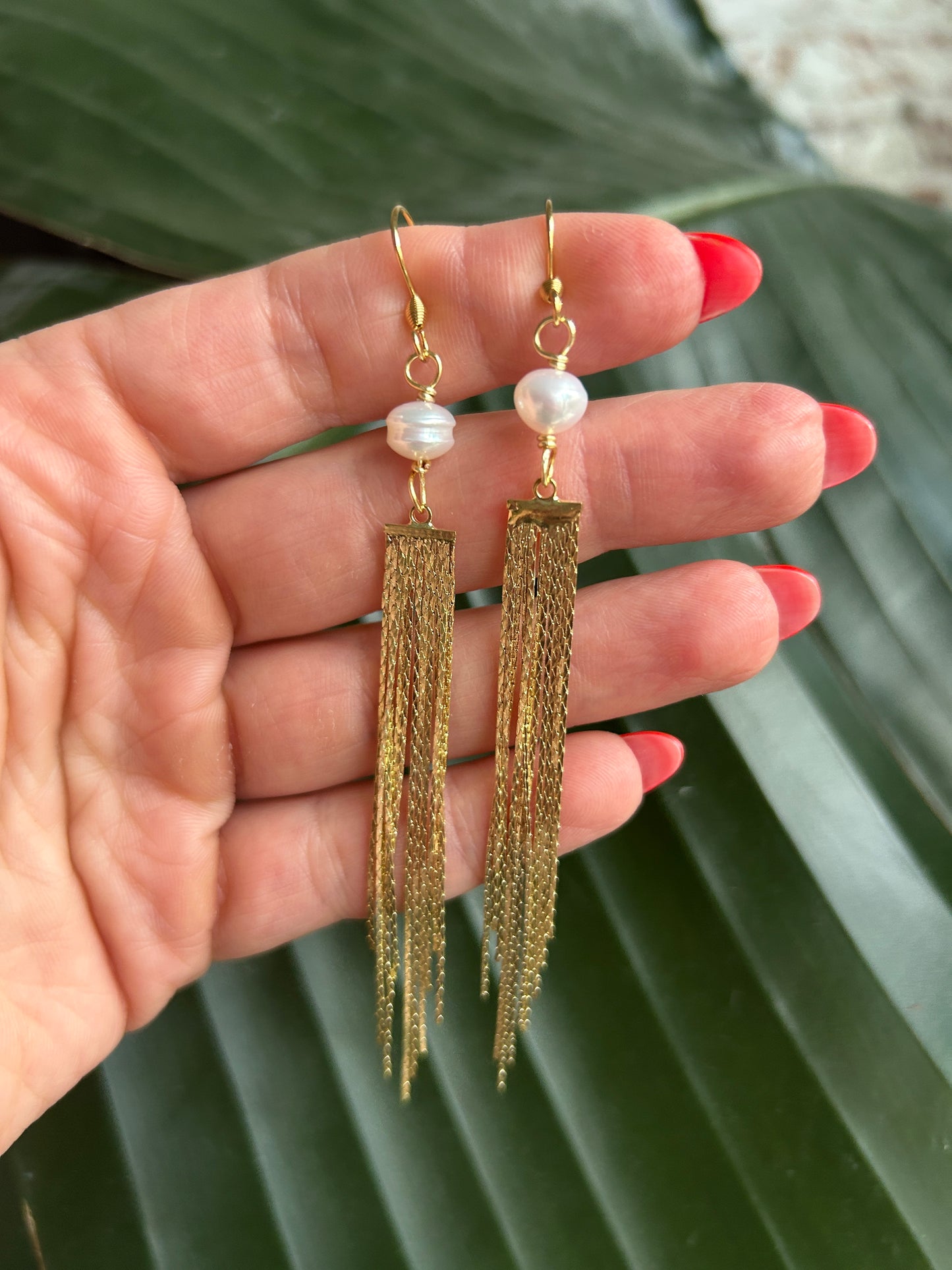 White Pearl Flapper Earrings