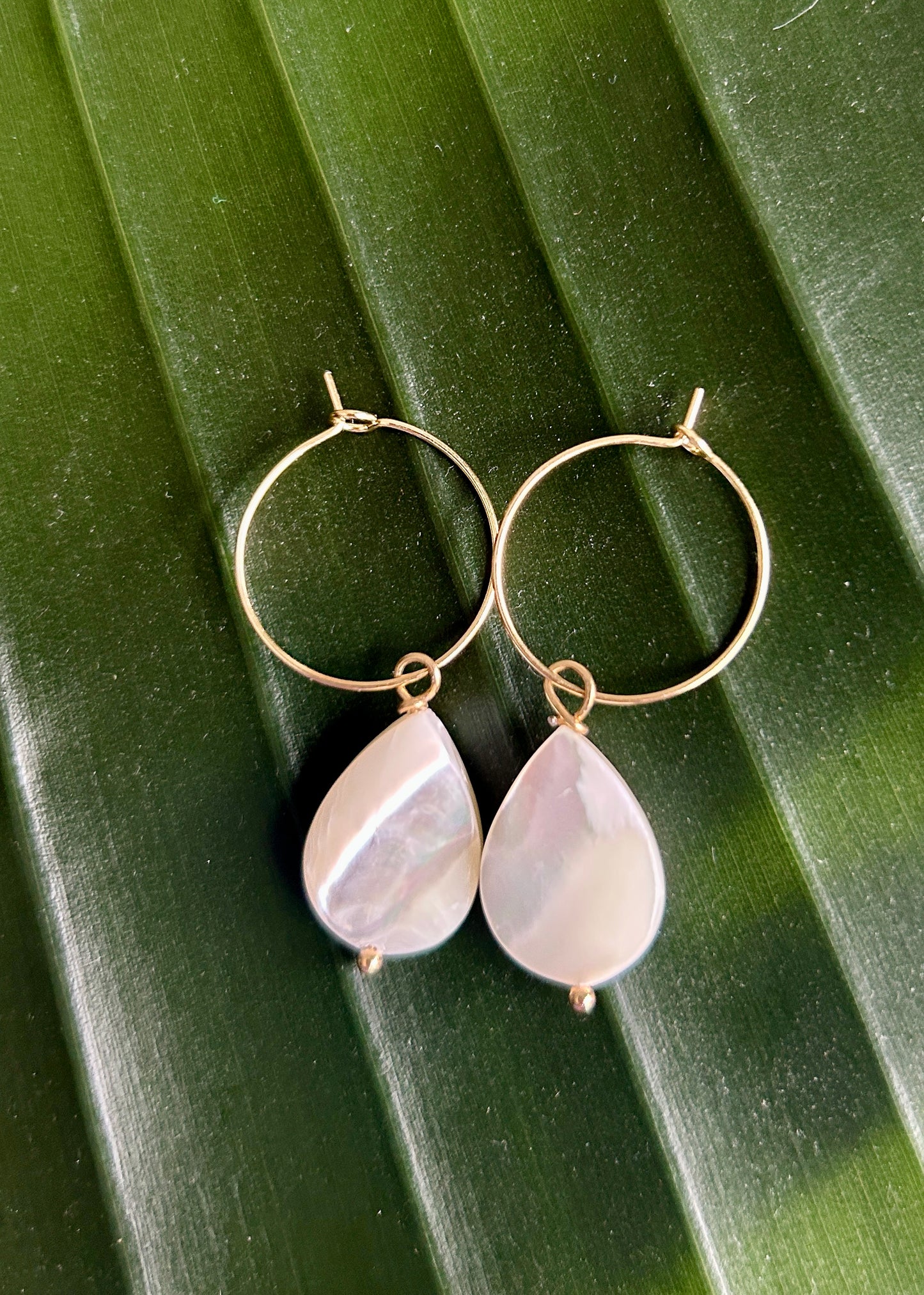 Mother of Pearl Teardrop Gold Hoops
