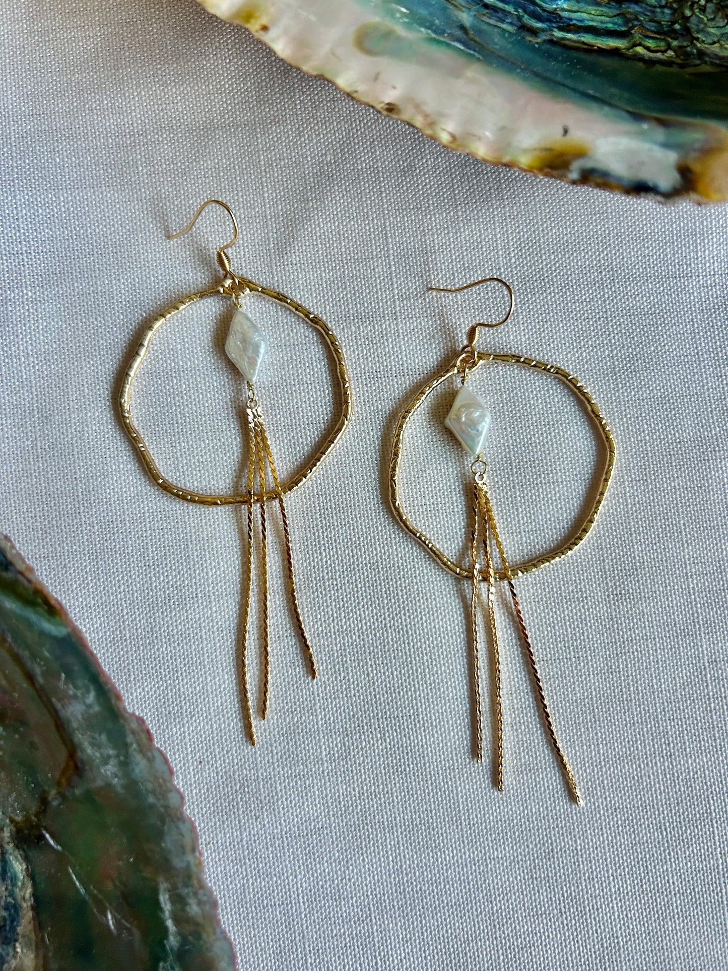 Boho Hammered Pearl Hoops