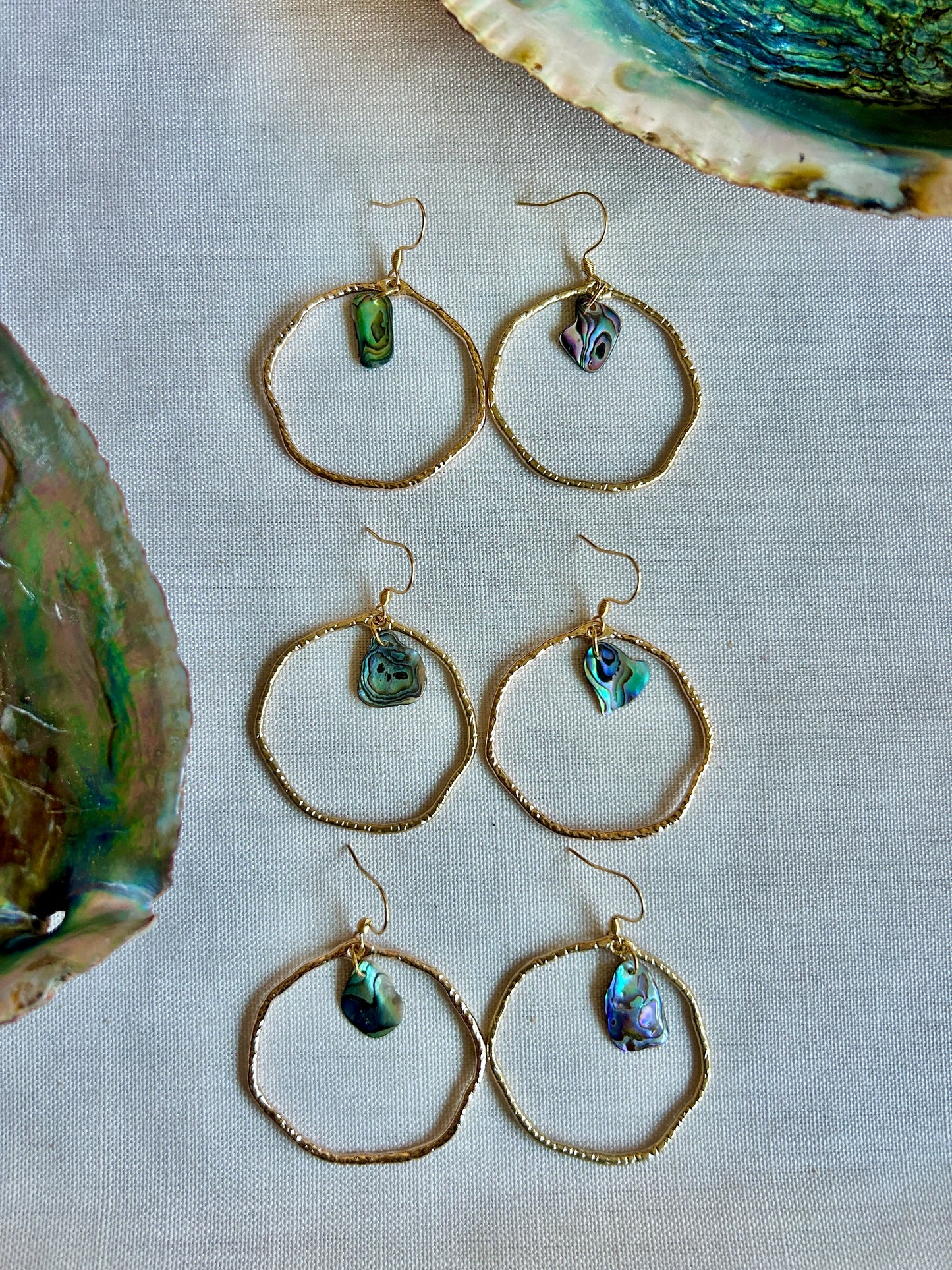 Abalone Hammered Gold Hoops - Moana