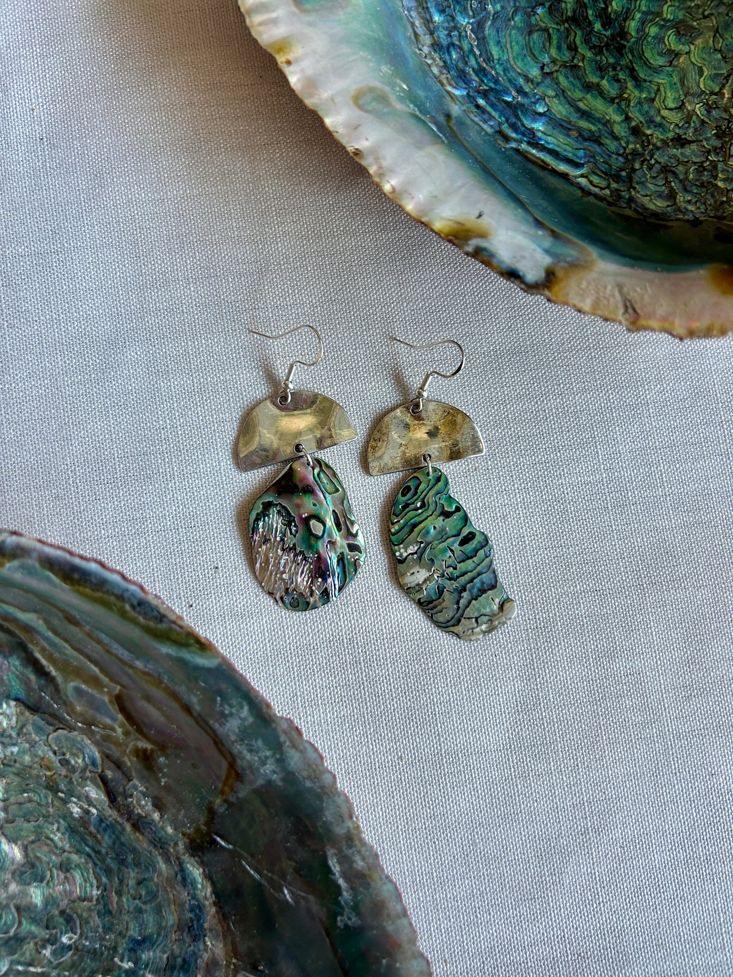 Abalone and Hammered Silver Earrings