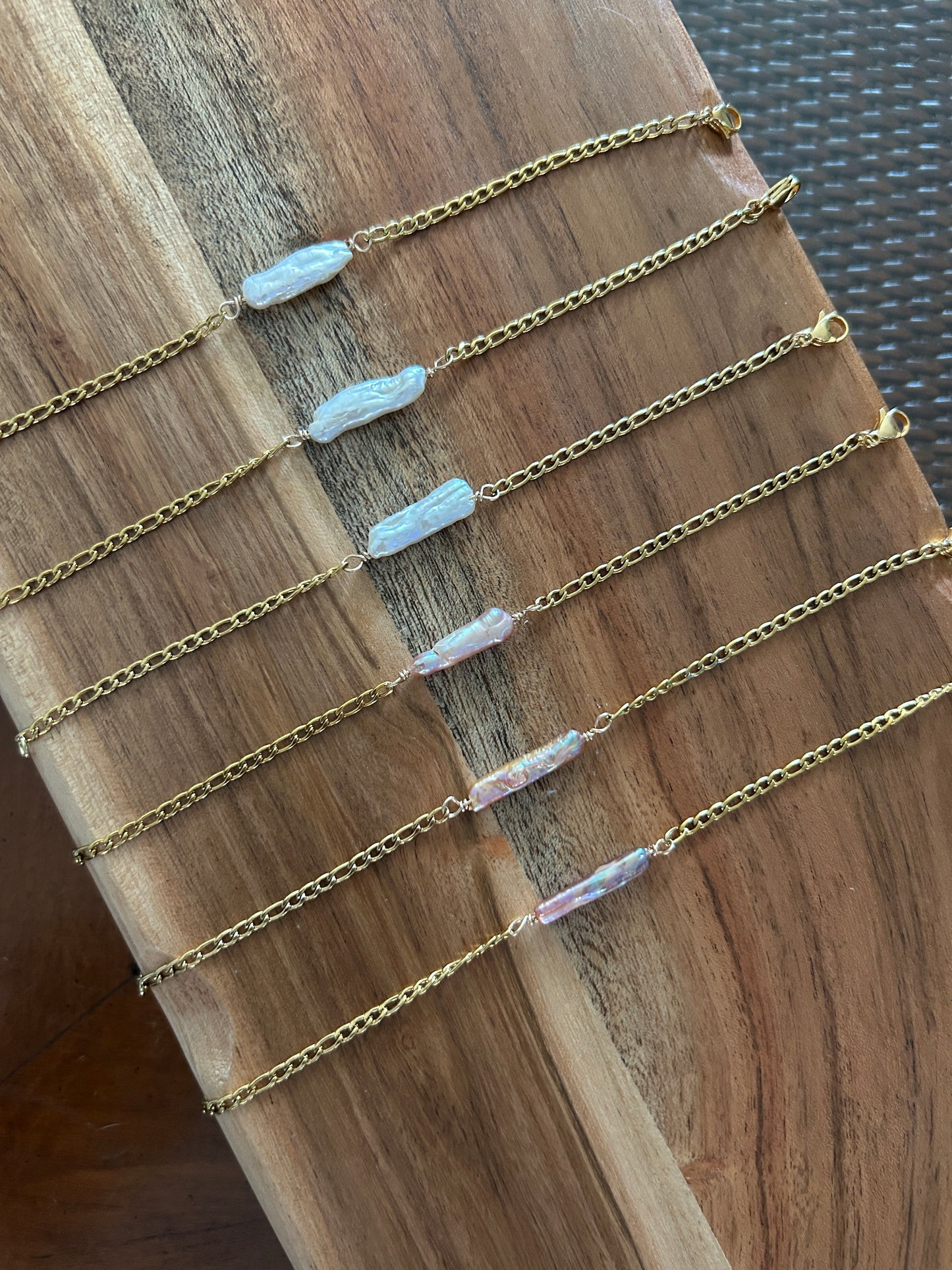 Elongated Pearl Gold Bracelet