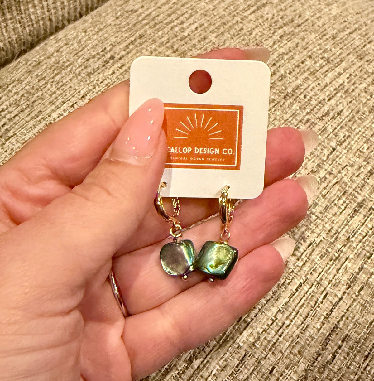 Small abalone huggies with gold filled hoops