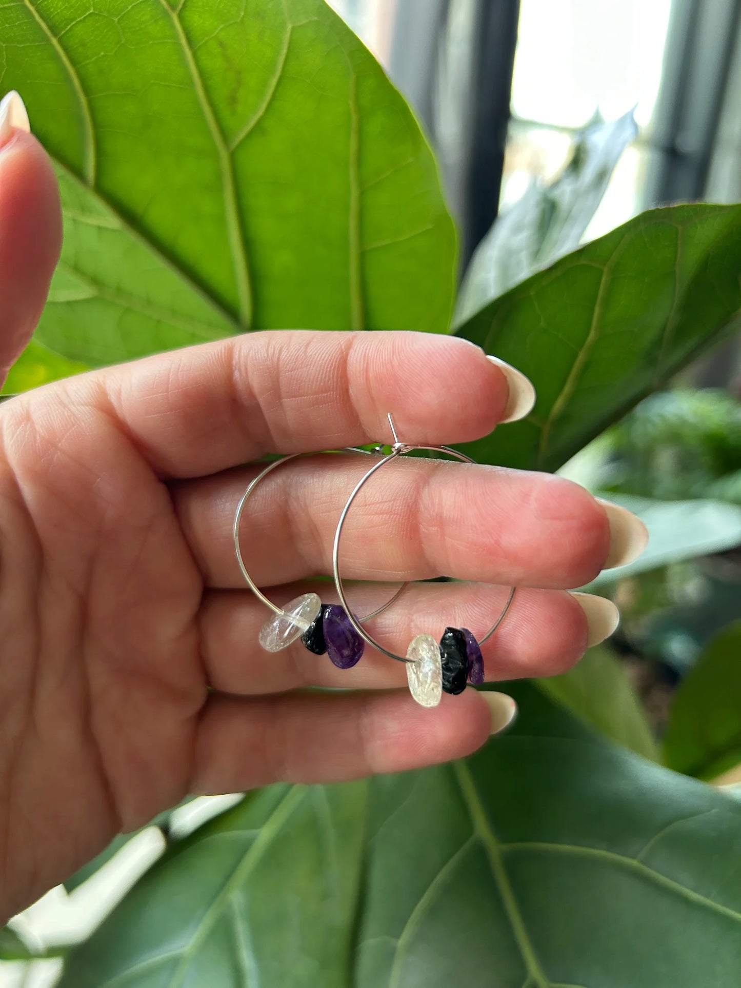 crystal hoops featuring Citrine, Amethyst, Black Onyx