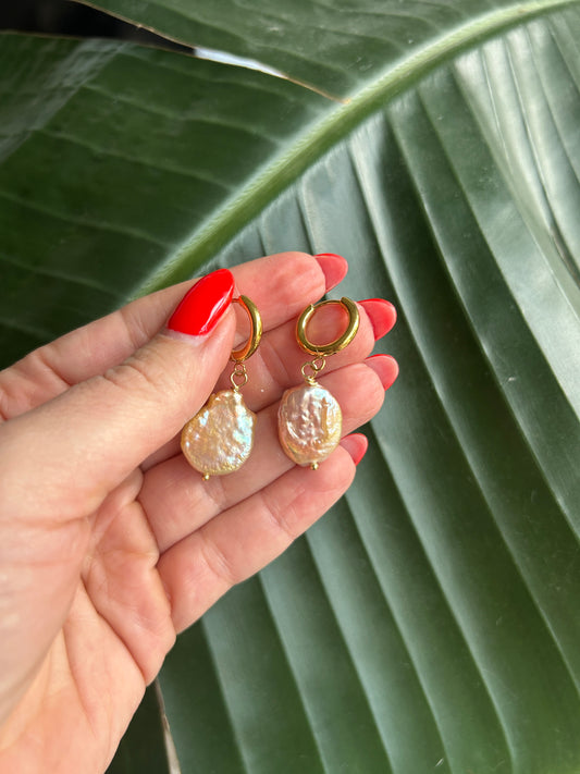 Large Pink Keshi Pearl Huggies