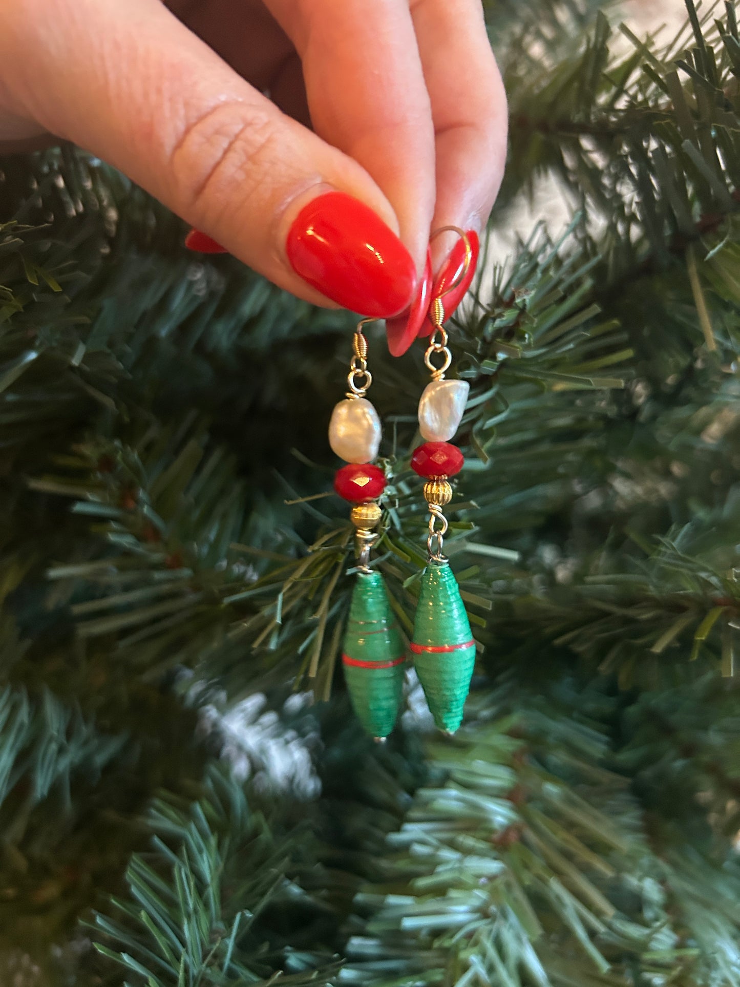 Pearl Christmas earrings