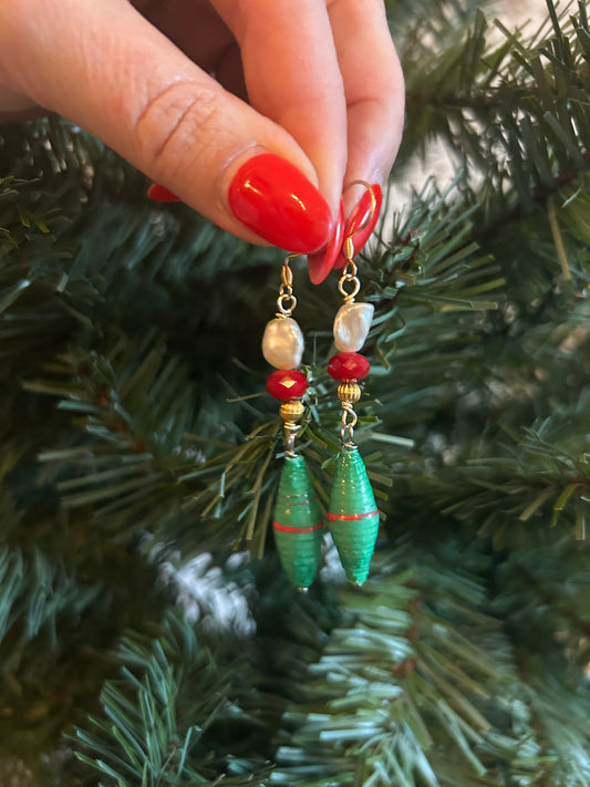 Pearl Christmas earrings