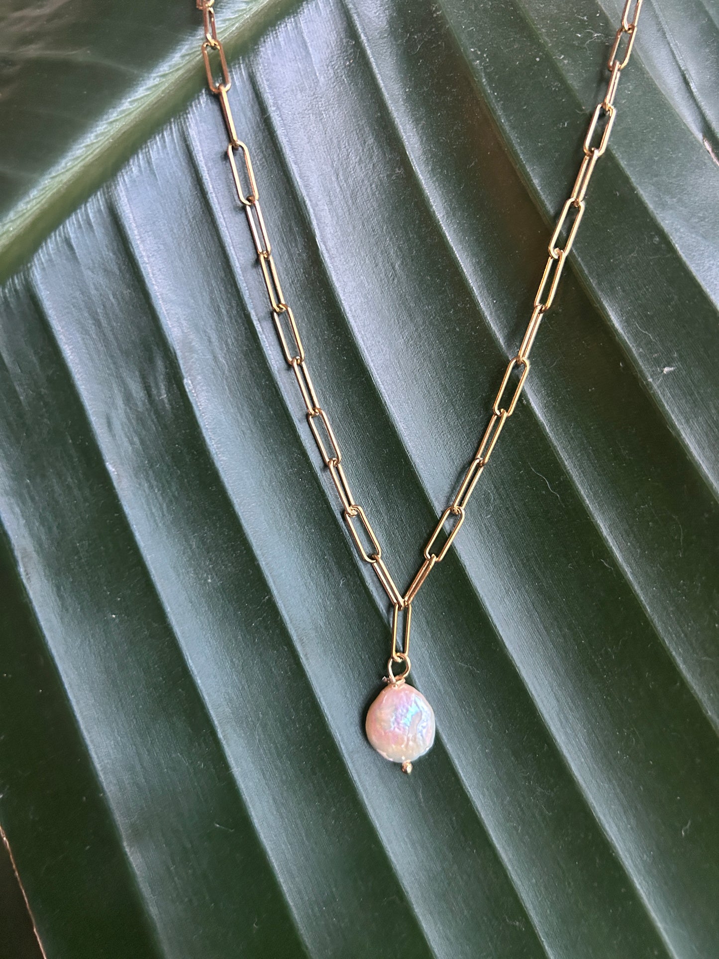 Large Pearl Paperclip Necklace