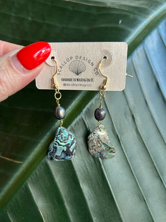 Black Pearl + Abalone Hanging Earrings - Pāua collection