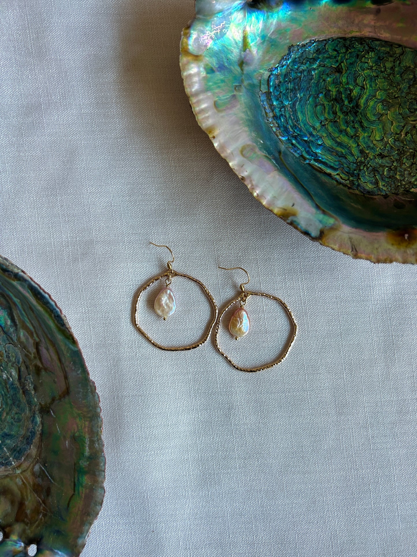 Pink Keshi Pearl Hammered Gold Hoops