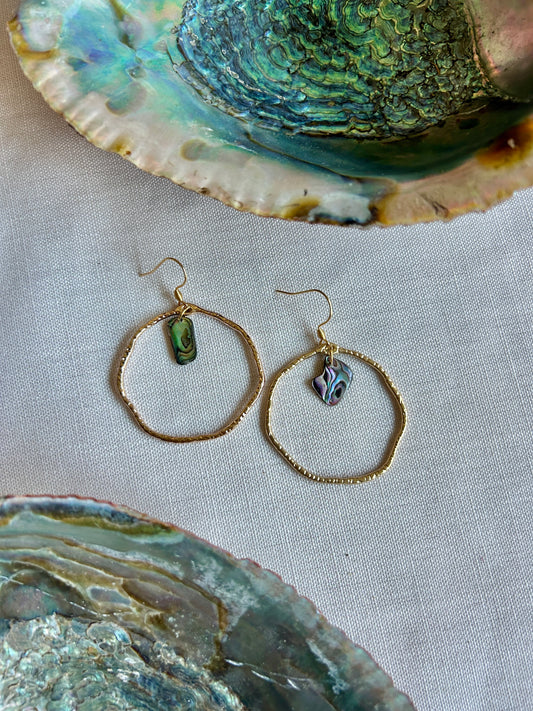 Abalone Hammered Gold Hoops - Moana