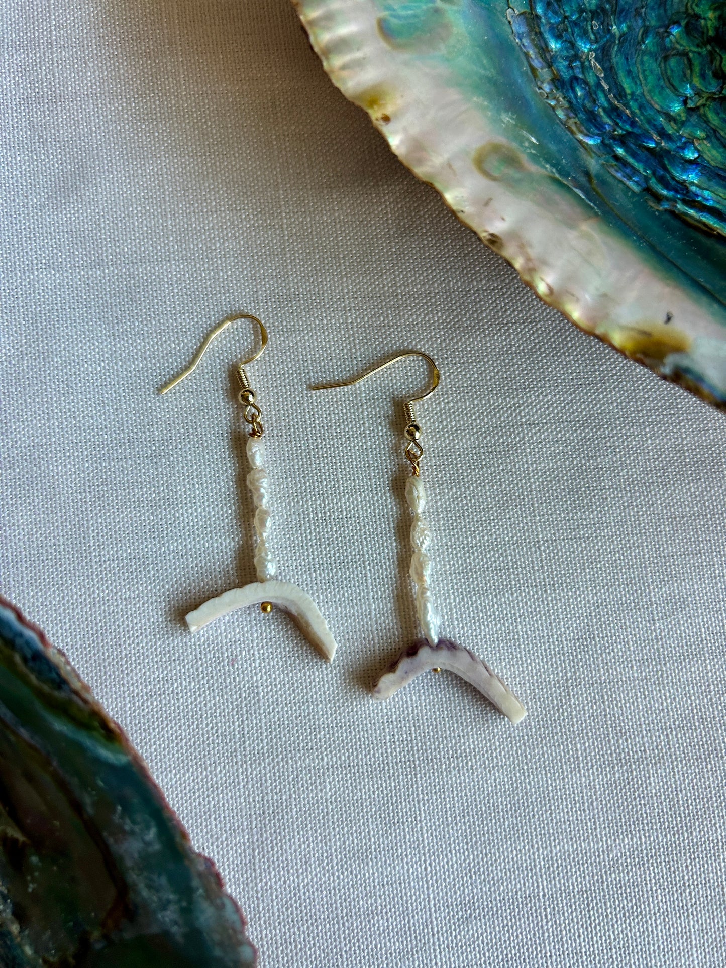 Rice Pearl + Upcycled Shell Gold Earrings