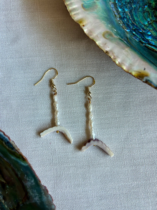 Rice Pearl + Upcycled Shell Gold Earrings