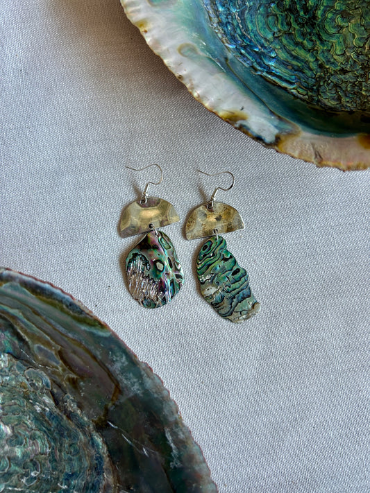 Abalone and Hammered Silver Earrings