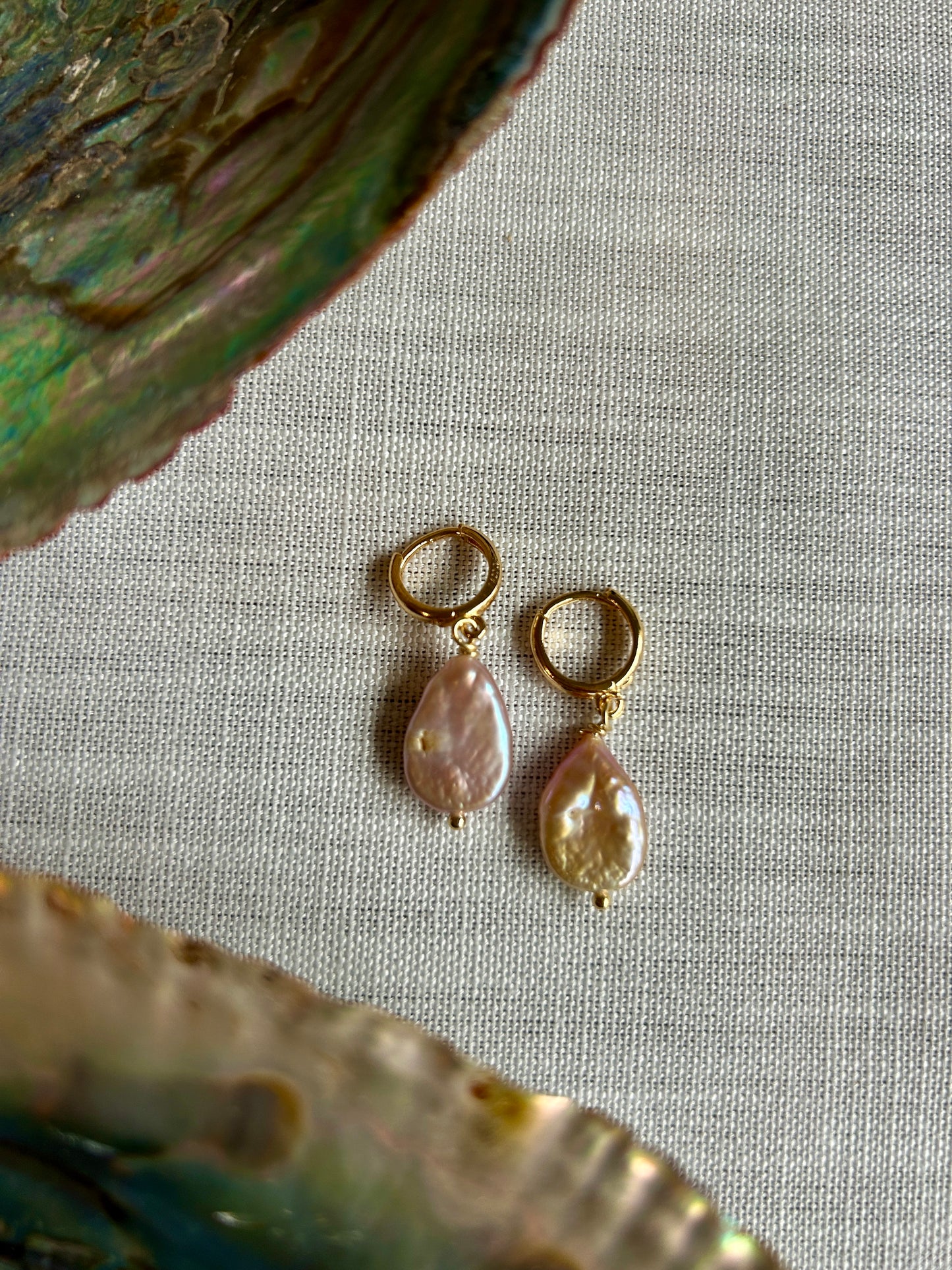Large Pink Keshi Pearl Gold Huggies