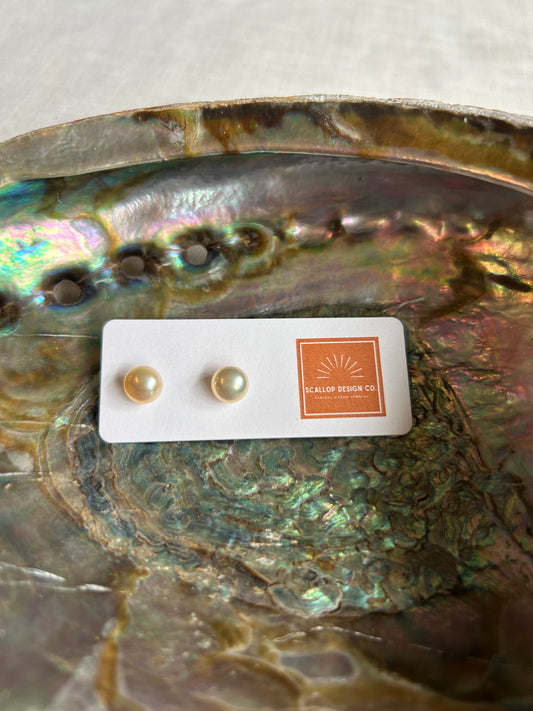 Small Pink Button Pearl Studs