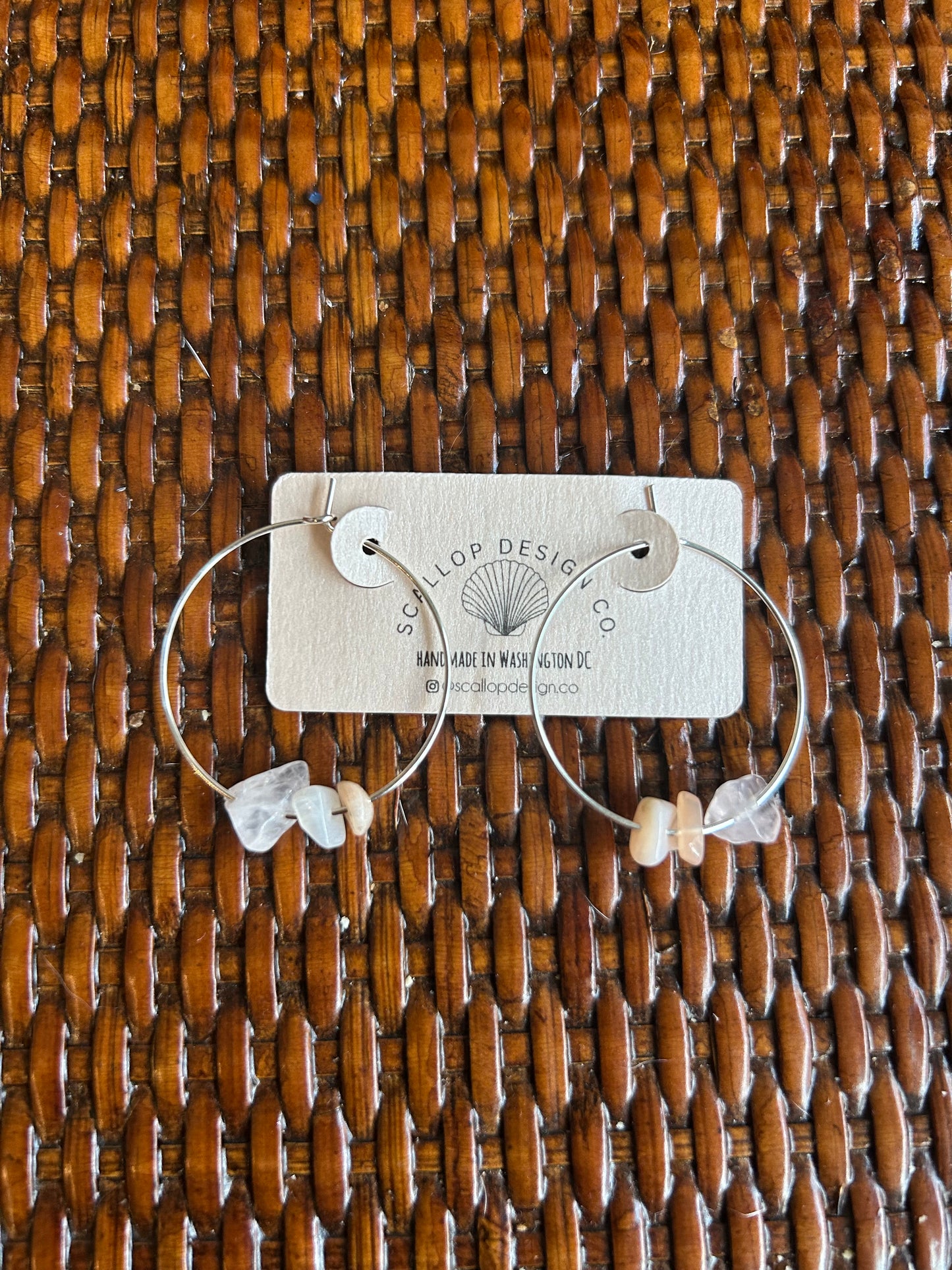 Water sign crystal hoops featuring Moonstone, Rose Quartz, pink opal