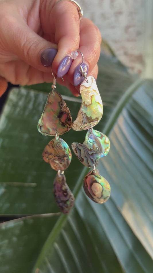 Triple dangling abalone earrings - Pāua collection
