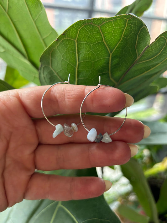 crystal hoops featuring Blue Lace Agate, Aquamarine, Fluorite